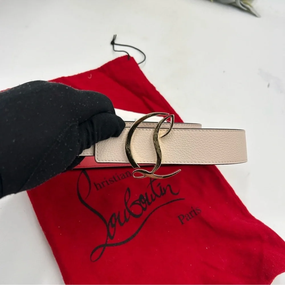 Women’s Christian Louboutin CL logo grain leather belt size 70 cm/28 inch NWT - Picture 6 of 8